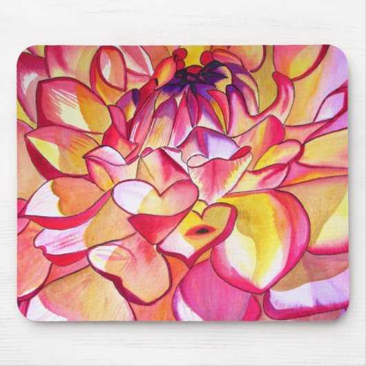 Tapis De Souris Pink Dahlia fleurs aquarelle art (Devant)