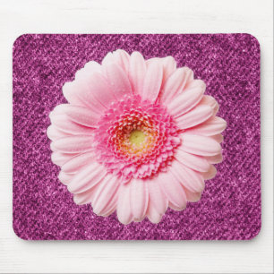 Tapis De Souris Pink Daisy sur Purple Denim Boho Mousepad