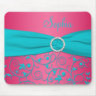 Tapis De Souris Pink et Aqua Damask Mousepad