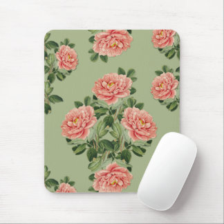 Tapis De Souris Pink Floral Pattern on Green Background | Seamless