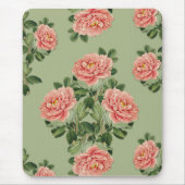 Tapis De Souris Pink Floral Pattern on Green Background | Seamless (Devant)
