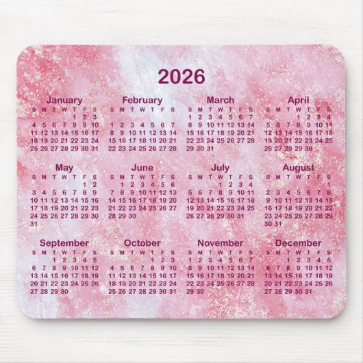 Tapis De Souris Pink Glitter Marble 2026 Calendar (Devant)
