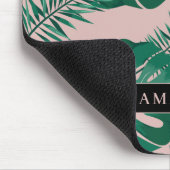 Tapis De Souris Pink & Green Palm Feuille Motif & nom (Coin)