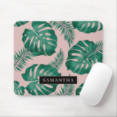 Tapis De Souris Pink & Green Palm Feuille Motif & nom (Avec souris)