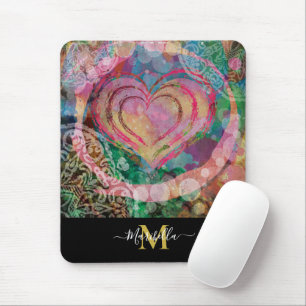 Tapis De Souris Pink Heart Love Mandala Personnaliser Monogram Boh