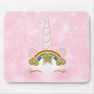 Tapis De Souris Pink Hearts Rainbow Star Unicorn Horn Face