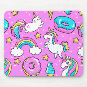 Tapis De Souris Pink Kitschy glittery drôle de licorne et de chat
