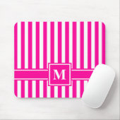 Tapis De Souris Pink Modern Stripe with Monogram (Avec souris)