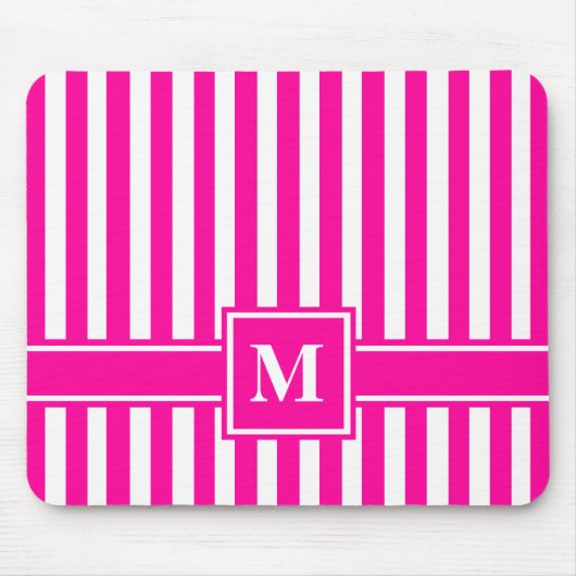 Tapis De Souris Pink Modern Stripe with Monogram (Devant)
