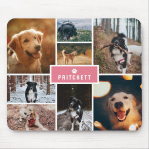 Tapis De Souris Pink Paw Chien Photo Collage & Monogramme