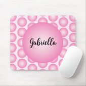 Tapis De Souris Pink Retro Polka Dot Monogram Script Name (Avec souris)