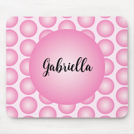 Tapis De Souris Pink Retro Polka Dot Monogram Script Name (Devant)
