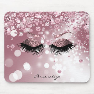 Tapis De Souris Pink Rose Gold Diamond and Rose Gold Glitter Eyes
