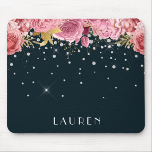 Tapis De Souris pink roses diamonds sophisticated sparkle monogram