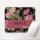 Tapis De Souris Pink Roses on Black Floral Personal Mouse Pad (Avec souris)