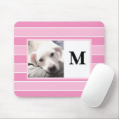 Tapis De Souris Pink Stripes Custom Initial One Photo Cute Dog Mou (Avec souris)