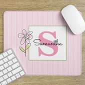 Tapis De Souris Pink Stripes Floral Monogramme