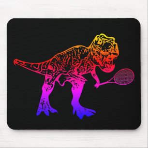 Tapis De Souris Pink T-Rex Dinosaur Tennis Player on Black