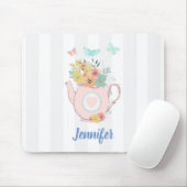Tapis De Souris Pink Teapot with Flowers & Butterflies (Avec souris)
