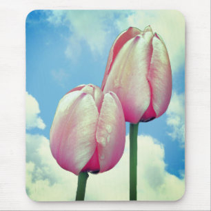Tapis De Souris Pink Tulips Blue Sky Clouds Nature