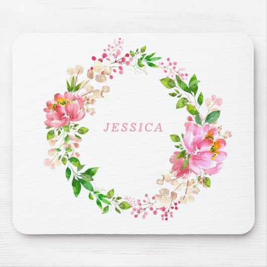 Tapis De Souris Pink Watercolor Flowers Personalized (Devant)