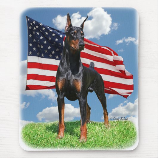 Tapis De Souris Pinscher de dobermann avec le mousepad de drapeau (Devant)