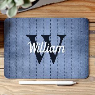 Tapis De Souris Pinstripe Rétro Bleu Marine Monogramme Vintage