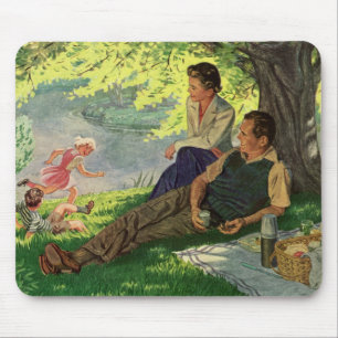 Tapis De Souris Pique-nique vintage en famille sous un arbre d'omb