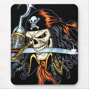 Tapis De Souris Pirate de crâne avec l'épée et le crochet par A