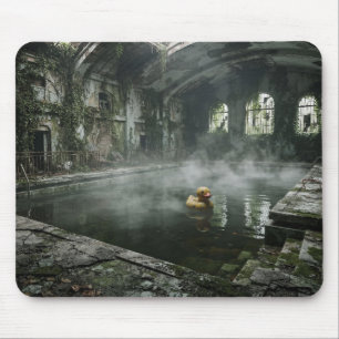 Tapis De Souris Piscine abandonnée dystopique avec canard en caout