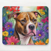 Tapis De Souris Pitbull dans le jardin des fleurs (Devant)