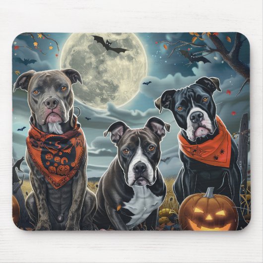Tapis De Souris Pitbull Halloween Éffrayant (Devant)