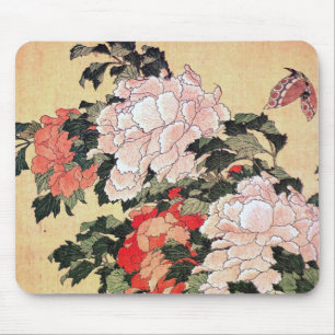 Tapis De Souris Pivoines et papillon Hokusai