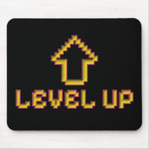 Tapis de souris Pixel Level Up Rétro Gamer Noir