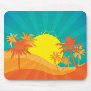 Tapis De Souris Plage au coucher du soleil design tropical rétro s