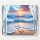 Tapis De Souris Plage Coeur Dans Fenêtre Ouverte (Devant)