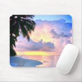Tapis De Souris Plage Coucher de soleil océan sable palmier Maldiv (Avec souris)