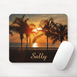 Tapis De Souris Plage de beaux palmiers au coucher du soleil Perso