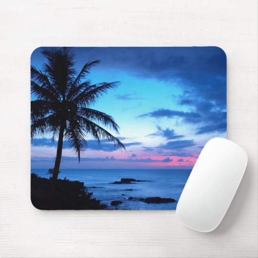 Tapis De Souris Plage de l'île tropicale Océan bleu rose coucher d (Avec souris)