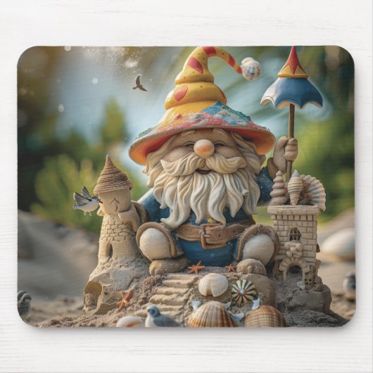 Tapis De Souris Plage gnome assis sur le trône de plage (Devant)