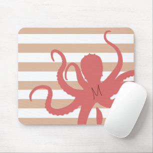 Tapis De Souris Plage moderne de pieuvre rouge sable blanc rayé