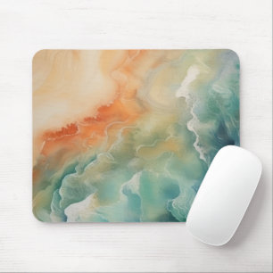Tapis De Souris Plage Océan Vagues Sarcelle Aqua Sable Orange