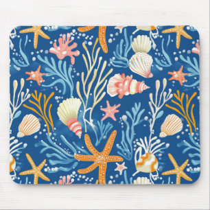 Tapis De Souris Plage Rétro Coquillages Orange Rose Jaune Bleu