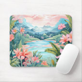 Tapis De Souris Plage Tropical Island Jungle Mountains Floral (Avec souris)