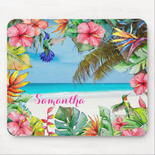 Tapis De Souris Plage tropicale de ketmie florale personnalisée