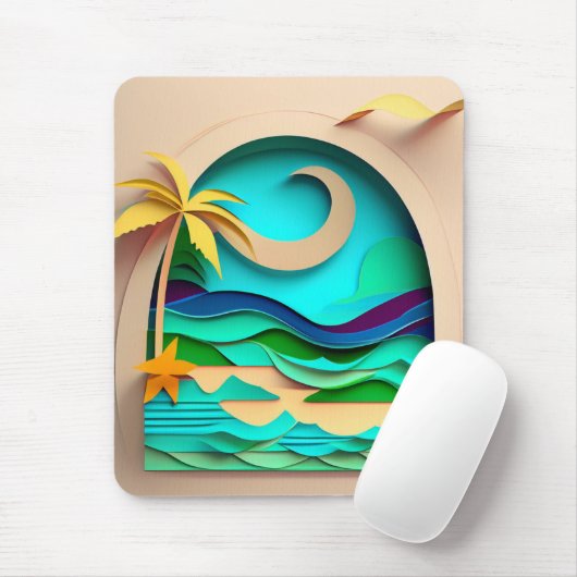 Tapis De Souris Plage tropicale de Papercraft 3D (Avec souris)