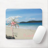 Tapis De Souris Plage tropicale, Sable, Palmier, Fleur (Avec souris)