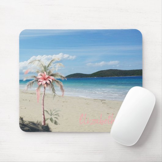 Tapis De Souris Plage tropicale, Sable, Palmier, Fleur (Avec souris)