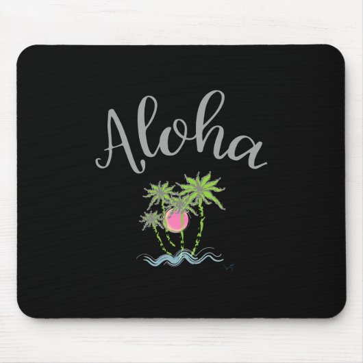 Tapis De Souris Plages d'Aloha Style hawaïen Été Tropical Noir (Devant)