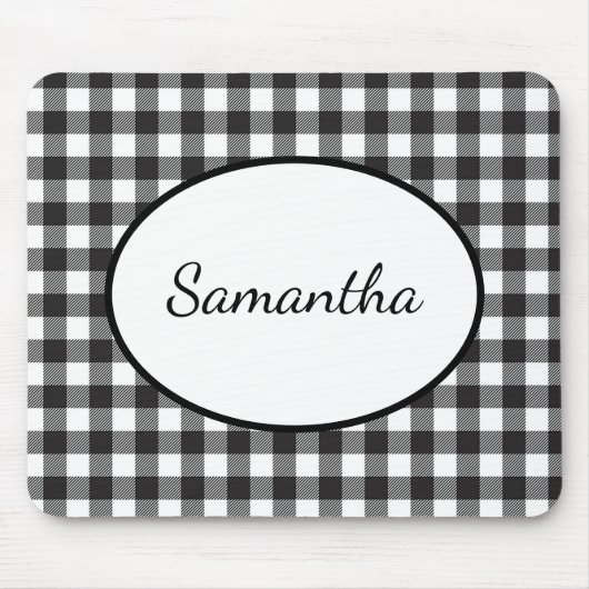Tapis De Souris Plaid Buffalo noir et blanc monogrammé (Devant)